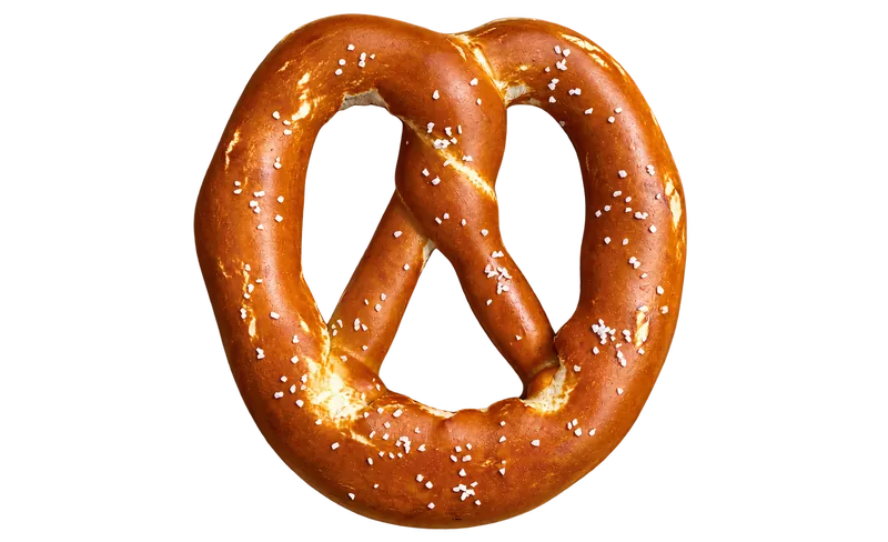 Golden salted Bavarian pretzel with ingredient callouts