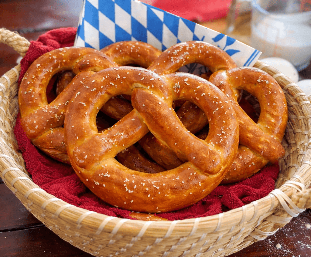 Bavarian-style soft pretzels in a basket